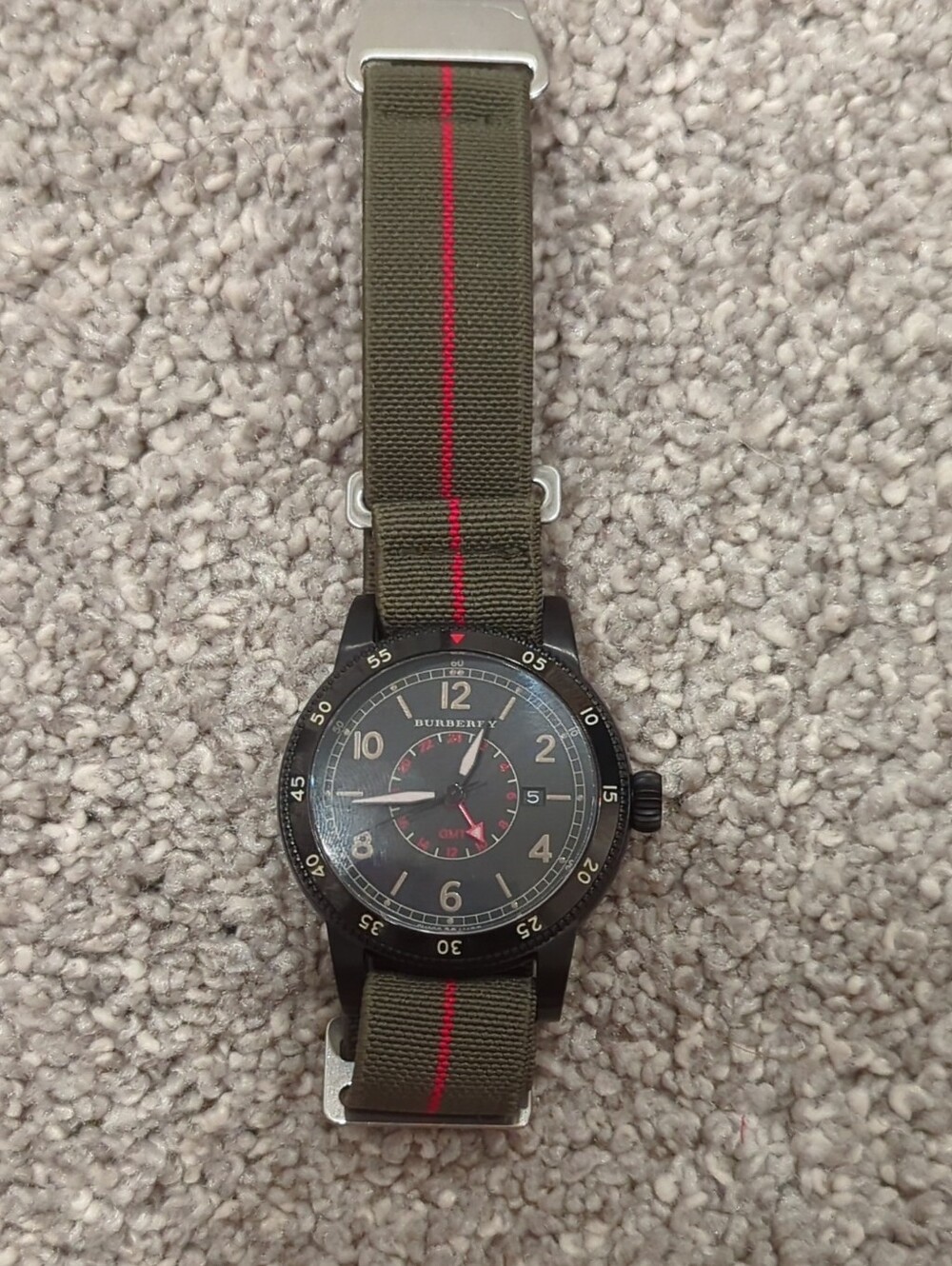 Burberry BU7855 Black Dial Military Watch with Olive Green Strap